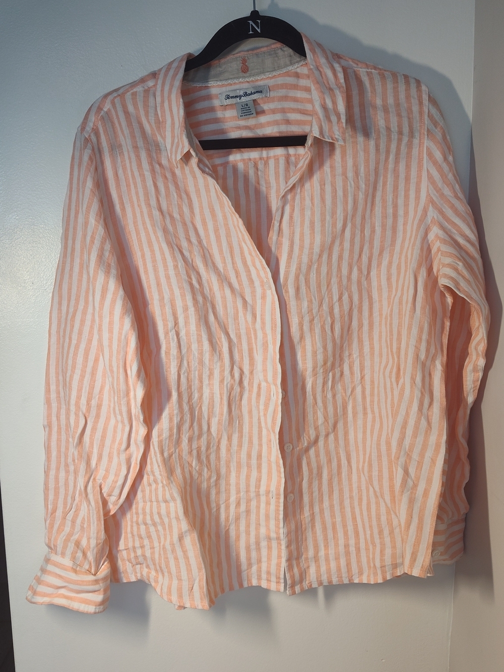 Tommy Bahama Peach & White Striped Linen Button-Up #500